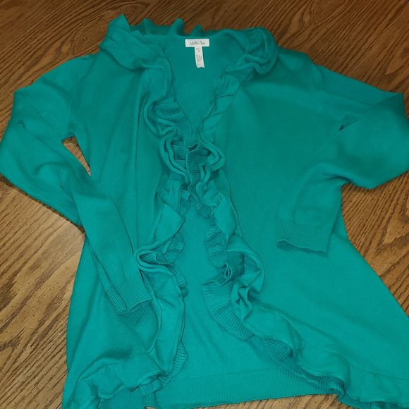 Matilda Jane Emerald Green Open Front Ruffle Cardigan Sweater Women's Size Small - Picture 3 of 5